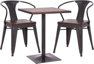 Hhg Hhg - Set Mesa Bistro 2x Silla Comedor 469d, Silla Mesa Cocina Silla Gastronom&iacute;a Mvg, Negro-marr&oacute;n, Mesa Marr&oacute;n Oscuro