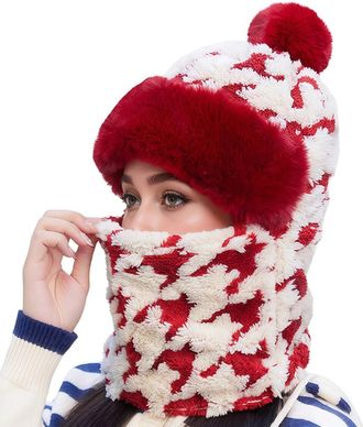 Generic 3 in 1 Beanie Hat for Women, Winter Warm Knitted Cap with Neck Warmer, Windproof Balaclava Hat Scarf Mask Womens Winter Knit Beanie Hats for Women Out