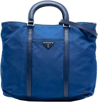 Prada Pre-owned Tote Bags, female, Blue, Size: ONE SIZE Pre-owned Vintage Nylon Tote Bag