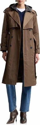 Avec Les Filles Crinkled Nylon Trench Coat with Hooded Bib Inset in Moss Plaid at Nordstrom, Size Xx-Large