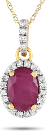 Luxury Bazaar 14K Yellow Gold 0.10ct Diamond and Ruby Pendant Necklace PD4-16075YRU