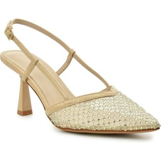 Nicole Miller Rhinestone Mesh Slingback Pump in Beige Patent at Nordstrom Rack, Size 7.5