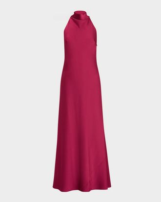 Aidan Mattox Cowl-Neck Crepe Back Satin Gown