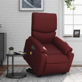 vidaXL Sill&oacute;n De Masaje Elevable El&eacute;ctrico Cuero Artificial Rojo Tinto Vidaxl