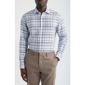 Eterna Soft Luxury Modern Fit Check Non-Iron Dress Shirt in Blue at Nordstrom, Size 16.5 - L