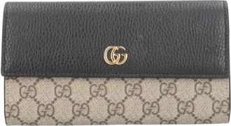 Gucci Beige Black Gg Supreme Canvas Leather Long Wallet (Tri-Fold) (Pre-Owned)