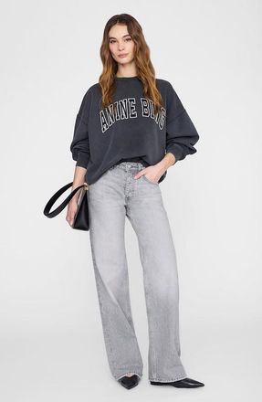Anine Bing Miles New Classic Sweatshirt in Washed Black at Nordstrom, Size X-Small