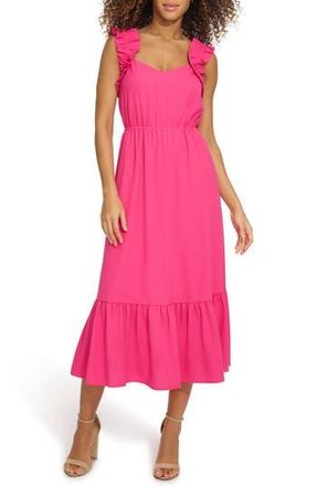 Kensie Ruffle Sleeveless Fit & Flare Midi Dress in Hot Pink at Nordstrom Rack, Size 16