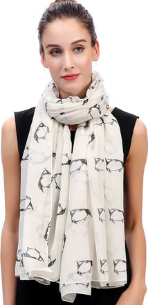 Lina & Lily Penguin Print Womens Scarf Oversized (Cream)(Size: One Size)