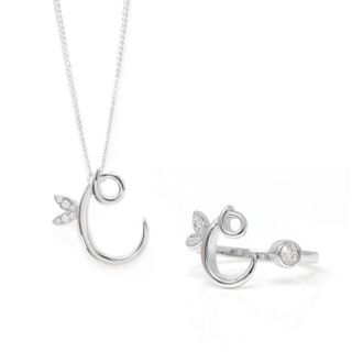 Say It With Winged Initial Ring Gift Set - Silver - C | Size: 18 inches