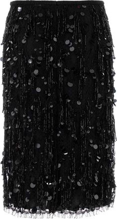 Gucci Womens Embroidered Lace Skirt Black Viscose Nylon
