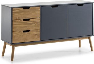 HOMN Aparador 3 cajones y 2 puertas antracita/cera, madera de pino maciza