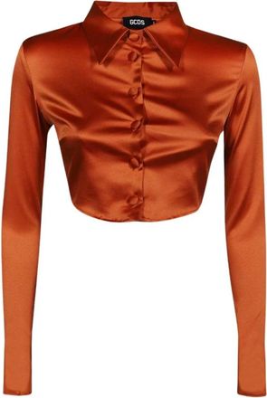 GCDS Geknipte lange mouwen shirt Polyester Elastaan - Dames - Overhemden - Oranje - XS - Polyester - Overhemden