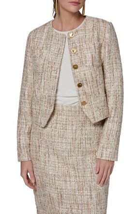 DKNY Sequin Tweed Blazer in Dark Beige/Cream Multi at Nordstrom, Size 14