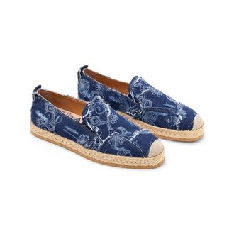 Hogan Denim Floral Print Espadrille Sandal - Navy