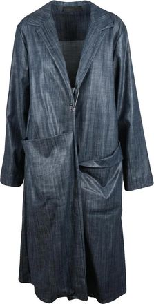 Maria Calderara Fluid Long Duster Coat With Waxed Effect And Brooch Closure