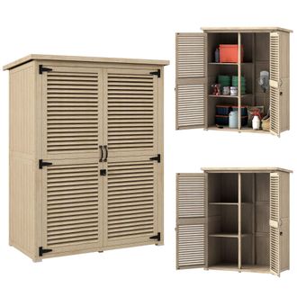 OEM Armario De Jard&iacute;n 0,83 M&sup2; 127x65x168 Cm Con 2 Puertas De Persiana 2 Estantes 2 Asas Y Techo Impermeable Natural