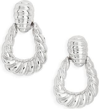 Nordstrom Rack Ribbed Doorknocker Stud Earrings in Silver at Nordstrom Rack