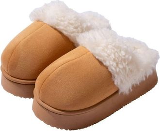 Generic Comfortable home plush slippers with a 4 - centimeter heel, suitable for both indoor and outdoor wear (khaki, 4.5/5, Adult, Women, 4.5, Numeric, UK Fo