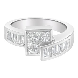 House of Brilliance 14K White Gold Princess and Baguette-cut Diamond Ring