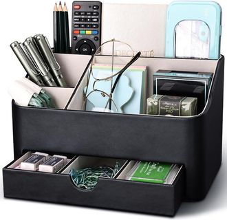OEM Organizador De Escritorio De Cuero, Organizador De Almacenamiento Multifuncional Para Oficina Con Cajones (negro)