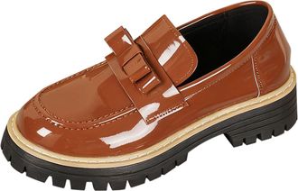 Generic Brown Female Casual Shoes Round Toe Bow Low Top British Style Mid Heel for Outdoor Activities Comfort