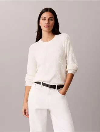 Calvin Klein Womens Tech Cable Knit Sweater - White - XL