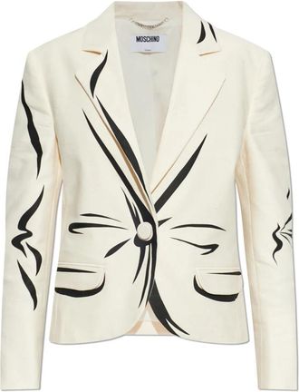 Moschino Katoenen Blazer met Print - Dames - Blazers - Beige - M - Katoen - Jassen
