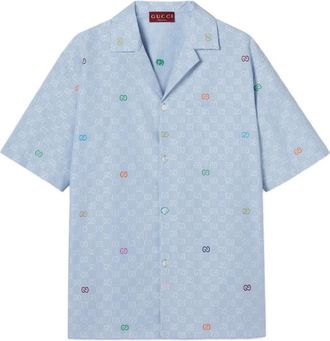 Gucci Overhemd met GG-detail en korte mouwen - Blauw