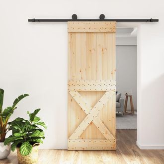Berkfield Home Sliding Door with Hardware Set 80x210 cm Solid Wood Pine in Brown