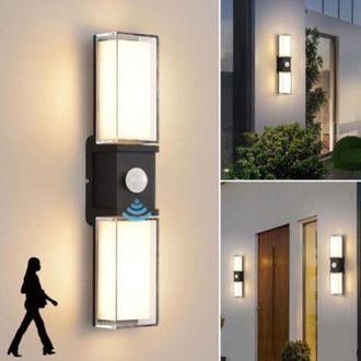 OEM Aplique Led De Pared Exterior De 12 W Con Sensor De Movimiento, Ip65, Luz Blanca C&aacute;lida 3000 K, Color Negro, Para Entrada Y Jard&iacute;n - Ulisem