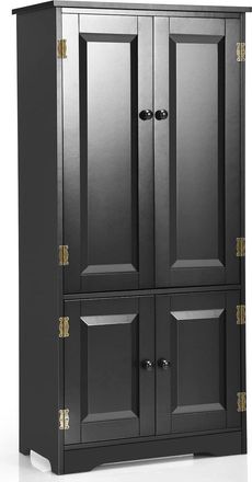 Costway Armario Vertical Madera, Organizador De Doble Puerta Con Repisa Regulable Y Dispositivo Antivuelco (negro) - Costway