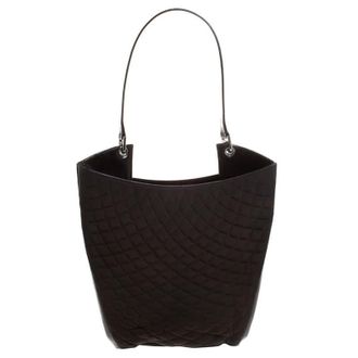 Bally Dark Brown Quilted Nylon And Patent Leather Hobo
