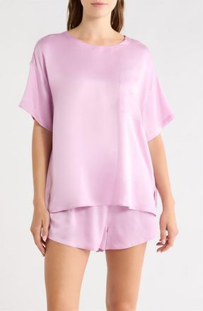 Lunya Washable Silk Tee Short Pajamas in Lilac Bloom at Nordstrom, Size X-Small