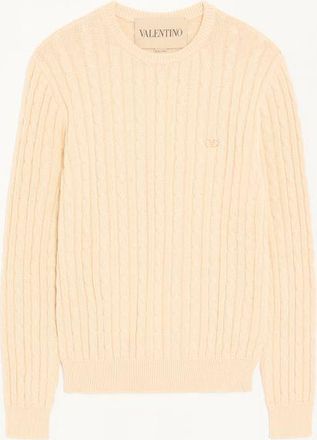 Valentino Maglia girocollo a trecce Valentino in cotone con VLogo sul petto Uomo PANNA XXL