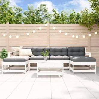 vidaXL Juego De Muebles Jard&iacute;n 7 Piezas Y Cojines Madera Maciza Blanco Vidaxl