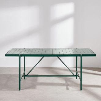 Maisons du monde Mesa de exterior de acero y tablero efecto zellige verde 185 cm