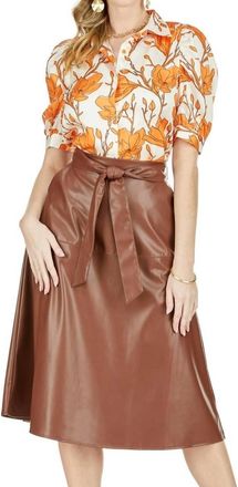 Jade Yoga Pleather Midi Skirt In Brown