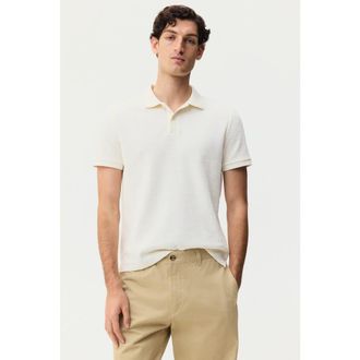H&M Slim Fit Jacquard-knit Polo Shirt in Cream at Nordstrom, Size Xxx-Large