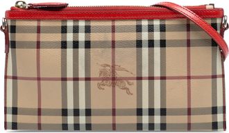Burberry Pre-owned Womens Haymarket Check Coated Canvas Peyton Crossbody - Beige Textile - One Size
