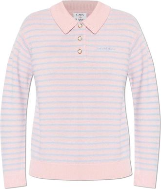 Casablanca Wollen coltrui polo met lange mouwen - Dames - V-hals truien - Roze - S - Wol - Truien & Vesten