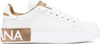 Dolce & Gabbana Wit Goud Portofino Sneakers - Dames - Sneakers - Wit - 37 1/2 EU - Leer - Schoenen
