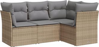 vidaXL Juego De Sof&aacute;s Jard&iacute;n Con Cojines 4 Pzas Rat&aacute;n Sint&eacute;tico Beige Vidaxl
