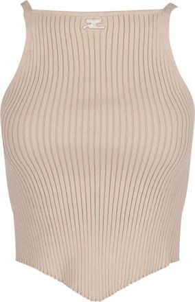 Courr&egrave;ges Knitted Top, In Beige Fabric, Ribbed Knit