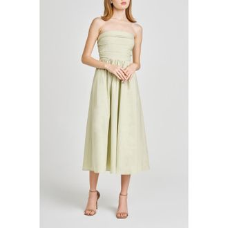 Wayf x Styled by COCO! Sammie Pleat Strapless Stretch Cotton Sundress in Light Green at Nordstrom Rack, Size X-Large