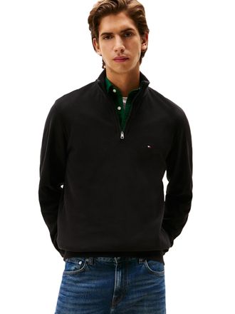 Tommy Hilfiger Mens Medium Weight Ribbed 1/4 Zip Sweatshirt, Black, XXL