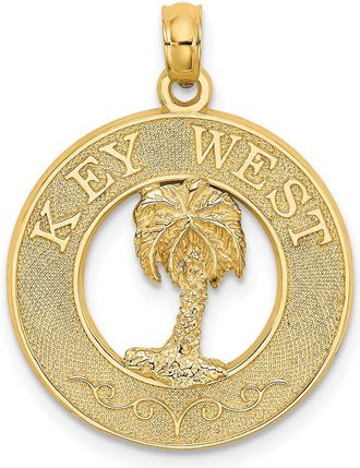 Diamond2Deal 14k Yellow Gold KEY WEST with Palm Tree Circle Charm Pendant