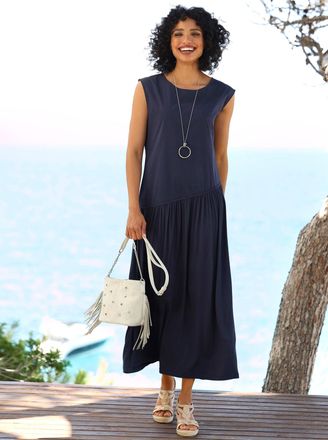 Heine Sommerkleid HEINE Kleid, Damen, Gr. 34, Normalgr&ouml;ssen, marine, 100% Baumwolle, unifarben, lang, Rundhals, Kleider Sommerkleid