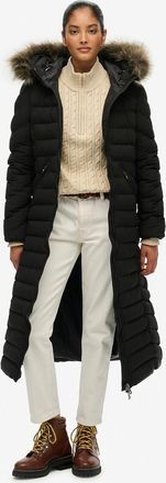 Superdry Lange jas met kap van imitatiebont Fuji