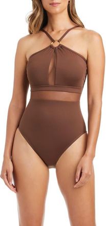 Bleu Rod Beattie Sheer Mesh Inset One-Piece Swimsuit in Rockpool at Nordstrom, Size 12